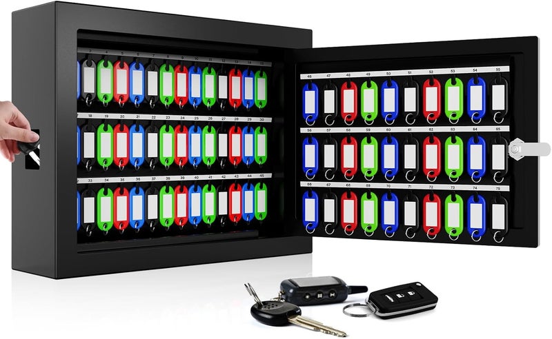 Oepmoc 75 Keys Key Lock Box, Anti-Theft Key Cabinet with Key Tags, Key Organizer Wall Mount for Car Garage House Rental Office Business - Image 1